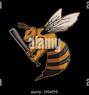 Angry bee holding sticks vector illustration for your company or brand Stock Vector