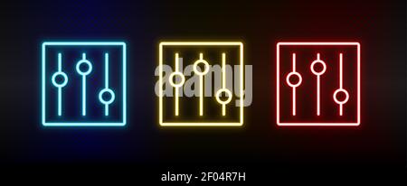 controls, options, settings neon icon set. Set of red, blue, yellow neon vector icon Stock Vector