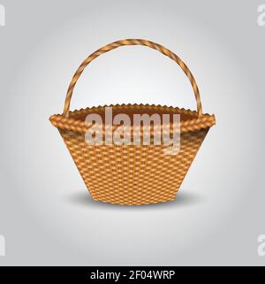 bamboo basket isolated white background. vector illustration Stock Vector