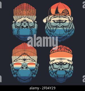 monkey cool collection retro vector illustration for your company or brand Stock Vector