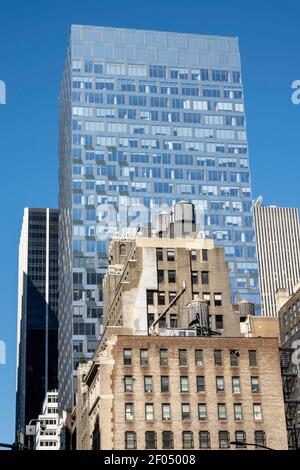 Old and New Buildings in Midtown Manhattan Offer Sharp contrast, NYC, USA Stock Photo