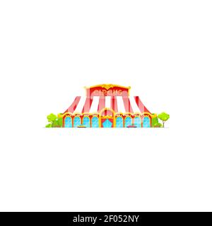 Red marquee and blue windows, amusement awning of circus building. Vector modern architectural construction of circus arena, entertainment amusement s Stock Vector