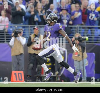 Baltimore Ravens wide receiver Jacoby Jones takes a bite of a turkey leg  after the Ravens defeated the Pittsburgh Steelers 22-20 on Thanksgiving day  at M&T Bank Stadium in Baltimore, Maryland, November