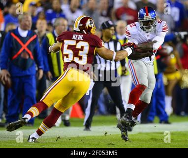 November 16, 2008: New York Giants linebacker Bryan Kehl (53) during the  game against the Baltimore Ravens at Giants Stadium. Giants won 30-10.  (Icon Sportswire via AP Images Stock Photo - Alamy