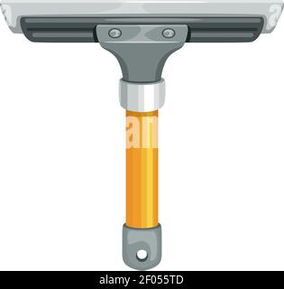 Squeegee scraping implement with rubber-edge blade isolated windows cleaning tool. Vector wiper to clean mirrors, scraper with yellow handle, brush wi Stock Vector