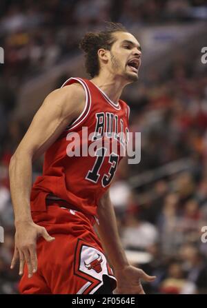 CHICAGO, IL - OCTOBER 31: Joakim Noah #13 of the Chicago Bulls celebrates a  win over the New York Knicks at the United Center on O…
