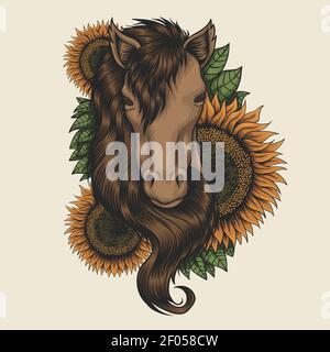 Horse head sunflower vector illustration for your company or brand Stock Vector