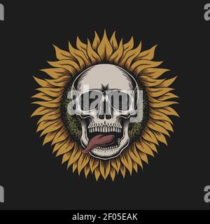 Sunflower skull illustration for your company or brand Stock Vector