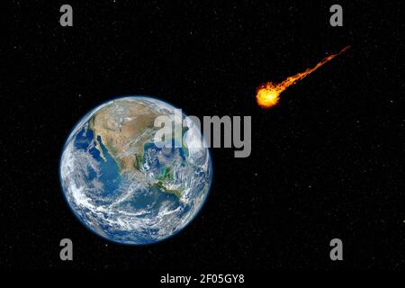 Dangerous asteroid approaching planet Earth, total disaster and life extinction, elements of this image furnished by NASA Stock Photo