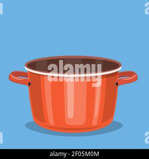 Black cooking pot, empty red saucepan Stock Vector