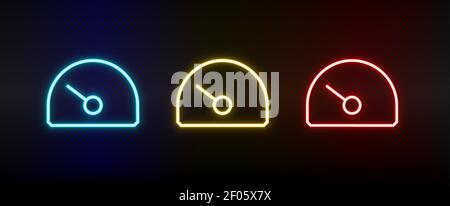 dashboard, performance, speed neon icon set. Set of red, blue, yellow neon vector icon Stock Vector