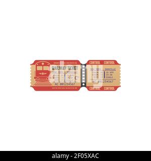 Railway ticket mockup isolated icon. Vector central railway station paper ticket with control sign, one trip pass on underground subway. Railroad sing Stock Vector