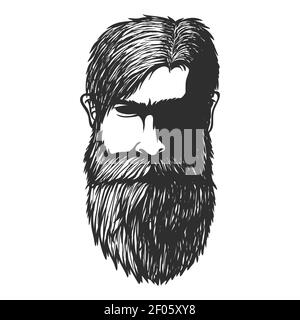 Mustache and beard man Head hand drawn vector illustration for your company or brand Stock Vector