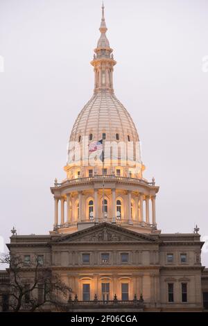 Night Falls Capital Building Lansing Michigan Downtown City Skyline Stock Photo