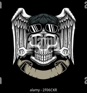 MECHANIC SKULL RIBBONS VECTOR ILLUSTRATION FOR YOUR COMPANY OR BRAND Stock Vector