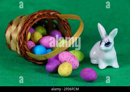 Bunny With Colorful Spilled Egg Basket Stock Photo