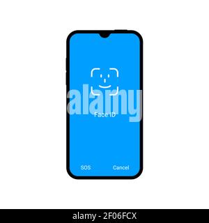 Face ID facial recognition user verification. Phone face scan biometric concept Stock Vector