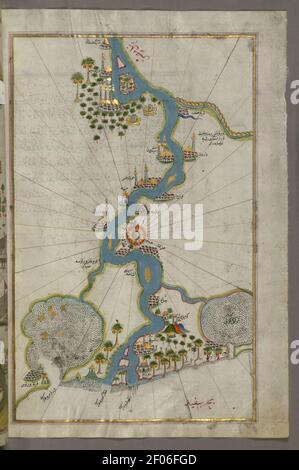 Piri Reis - Map of the River Nile From Its Estuary South Stock Photo