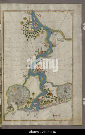 Piri Reis - Map of the River Nile From Its Estuary South Stock Photo