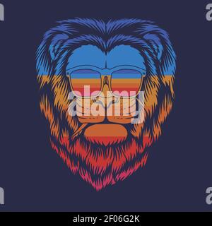 Lion head eyeglasses retro vector illustration for your company or brand Stock Vector