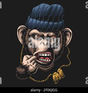 Monkey gangster head vector illustration for your company or brand Stock Vector