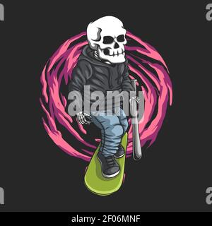 Skull skateboard vector illustration for your company or brand Stock Vector