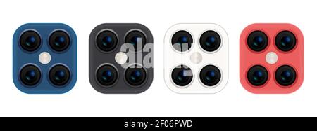 Camera phone lens mobile 3d vector icon. Smart phone camera lense back concept Stock Vector