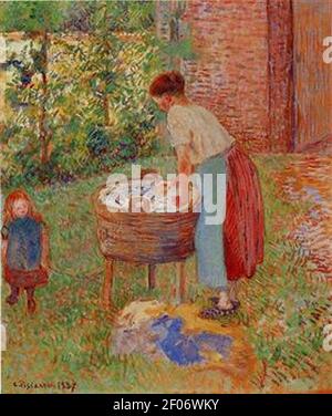 Pissarro - washerwoman-eragny-1887. Stock Photo