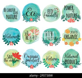 Drawn icon set with flowers leaves and be carful with nature eco friendly power and nature and others descriptions vector illustration Stock Vector