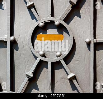 Rusty balauster  acces  abstract handrail in the white concrete wall and shadow Stock Photo