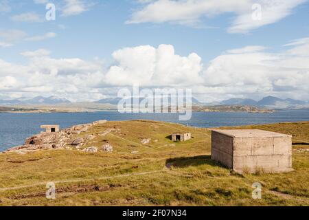 View from the Cove Coastal Battery at Rubha nan Sasan, part of the Loch Ewe Defences, Loch Ewe, Wester Ross, Highland, Scotland, UK. Stock Photo