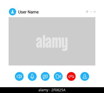 Virtual call video mockup icon. Videocall interface phone desktop conference screen template ui Stock Vector
