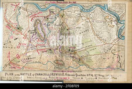 Plan of the battle of Chancellorsville. Virginia position, 5 p.m., 2nd May 1863. Stock Photo