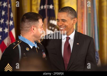 Sergeant First Class Leroy Arthur Petry, U.S. Army, waits to receive his  Medal of Honor from U.S. President Barack Obama for his heroic actions in  Afghanistan in May, 2008, during a ceremony