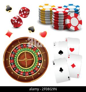 Free Vector  Realistic and colored casino online games with roulette dice  and gaming pieces