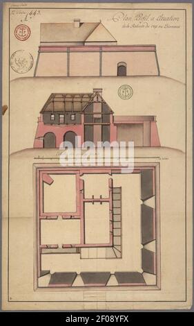 Plan, profil et elevation de la Redoute du Cap au Diamant - 01. Stock Photo