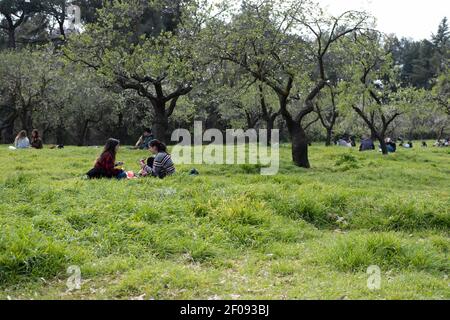 Madrid, Spain. 6th Mar, 2021. People visit a park in Madrid, Spain, on March 6, 2021. Credit: Meng Dingbo/Xinhua/Alamy Live News Stock Photo