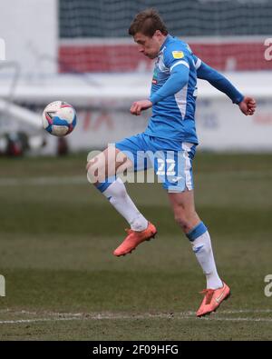 BARROW IN FURNESS. MARCH 6TH Tom Davies of Barrow during the Sky Bet League 2 match between Barrow and Mansfield Town at the Holker Street, Barrow-in-Furness on Saturday 6th March 2021. (Credit: Mark Fletcher | MI News) Credit: MI News & Sport /Alamy Live News Stock Photo