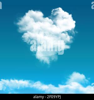 Realistic blue sky with cloud composition with cloud looks like heart at the center vector illustration Stock Vector