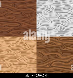 Wooden seamless backgrounds set in grey sand and brown colors with wavy pattern isolated vector illustration Stock Vector