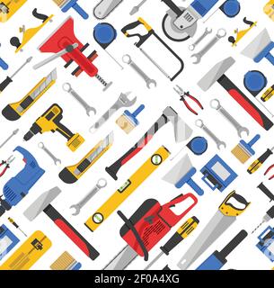 Work tools seamless pattern with equipment for repair and carpentry on white background vector illustration Stock Vector