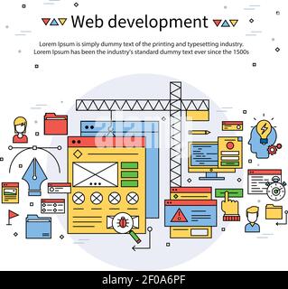 Web development line composition icon set with designers elements and tools in line style vector illustration Stock Vector