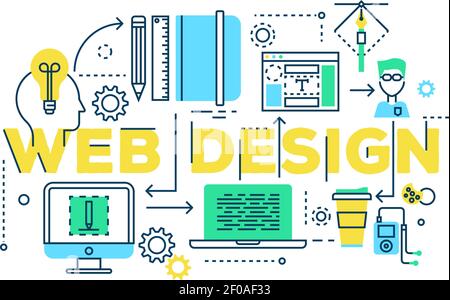 Web design work process from creative idea sketch plan to programming decoration on white background vector illustration Stock Vector