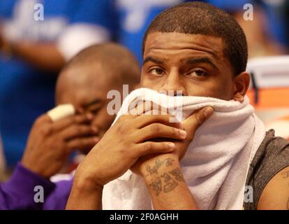 The West's Carmelo Anthony, left, and Kobe Bryant sit on the bench  during the 2010 NBA All-Star Game at Cowboys Stadium in Arlington, Texas,  Sunday, February 14, 2010. (Photo by Ron Jenkins/Fort