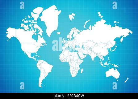 Earth map linear composition with country borders white on blue gradient background vector illustration Stock Vector