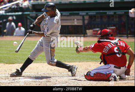 Texas Rangers left fielder Nelson Cruz is unable to reach a deep