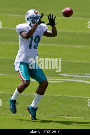 Miami Dolphins wide receiver Brandon Marshall runs a pass route during ...