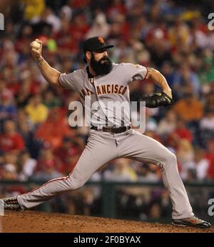 San Francisco Giants closer Brian Wilson celebrates a 7-4 win over the St.  Louis Cardinals with catcher Bengie Molina at AT&T Park in San Francisco  California, Sunday, April 13, 2008. (Photo by