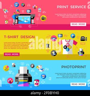 CMYK banner set with headlines print service t shirt design an photoprint vector illustration Stock Vector