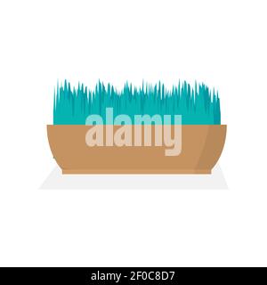 Green grass in a pot. Minimalistic design. A modern image of a potted plant. Flat vector illustration Stock Vector